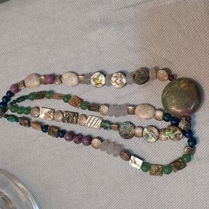 Double strand Jade, Amethyst and silver necklace
